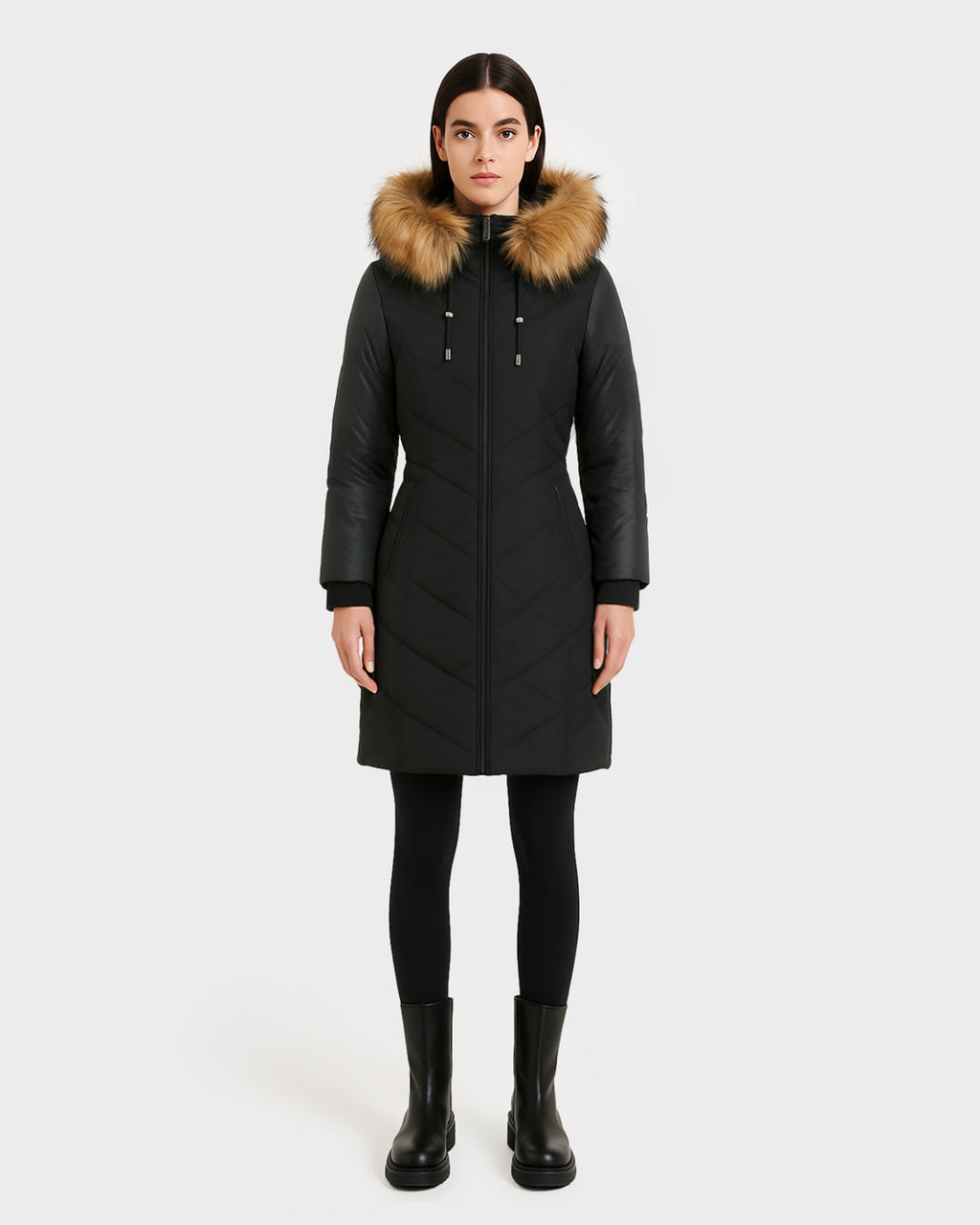 VALAIS WOMEN'S DOWN PUFFER WITH FAUX FUR AND GLOSSY SLEEVE COMBO