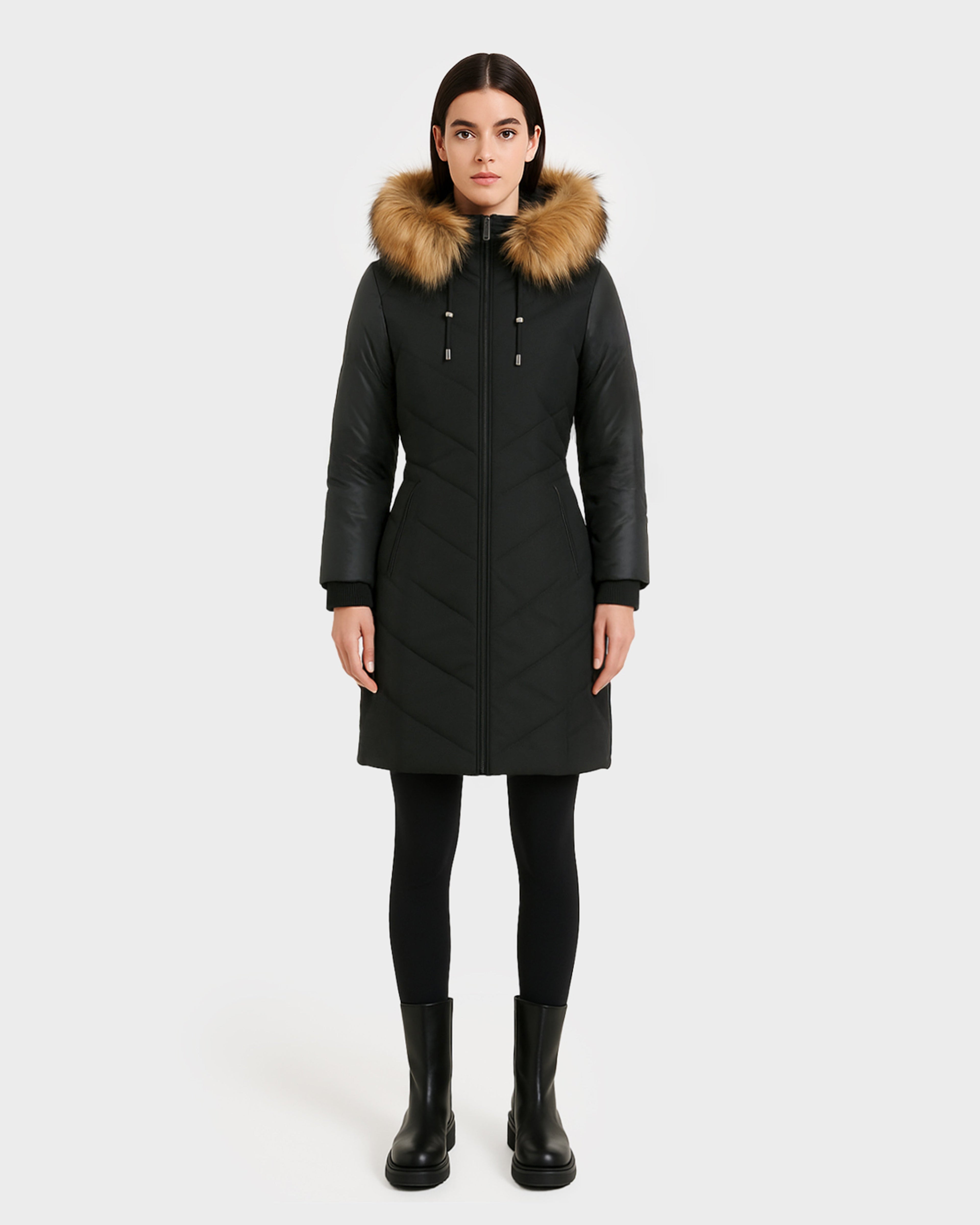 VALAIS WOMEN'S DOWN PUFFER WITH FAUX FUR AND GLOSSY SLEEVE COMBO