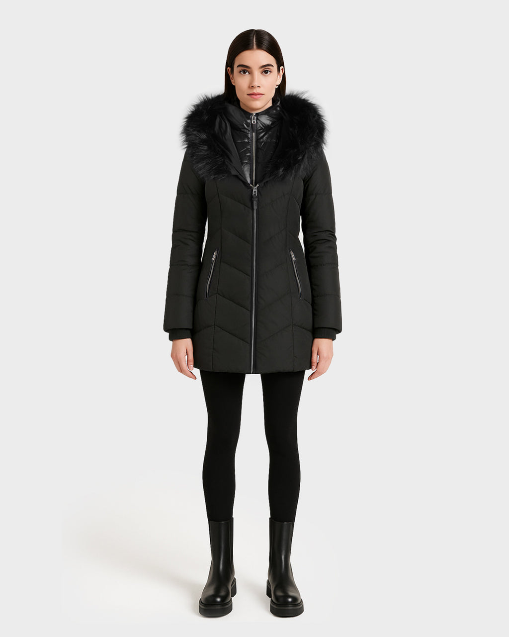 SAUVEUR WOMEN'S DOWN PUFFER WITH FAUX FUR