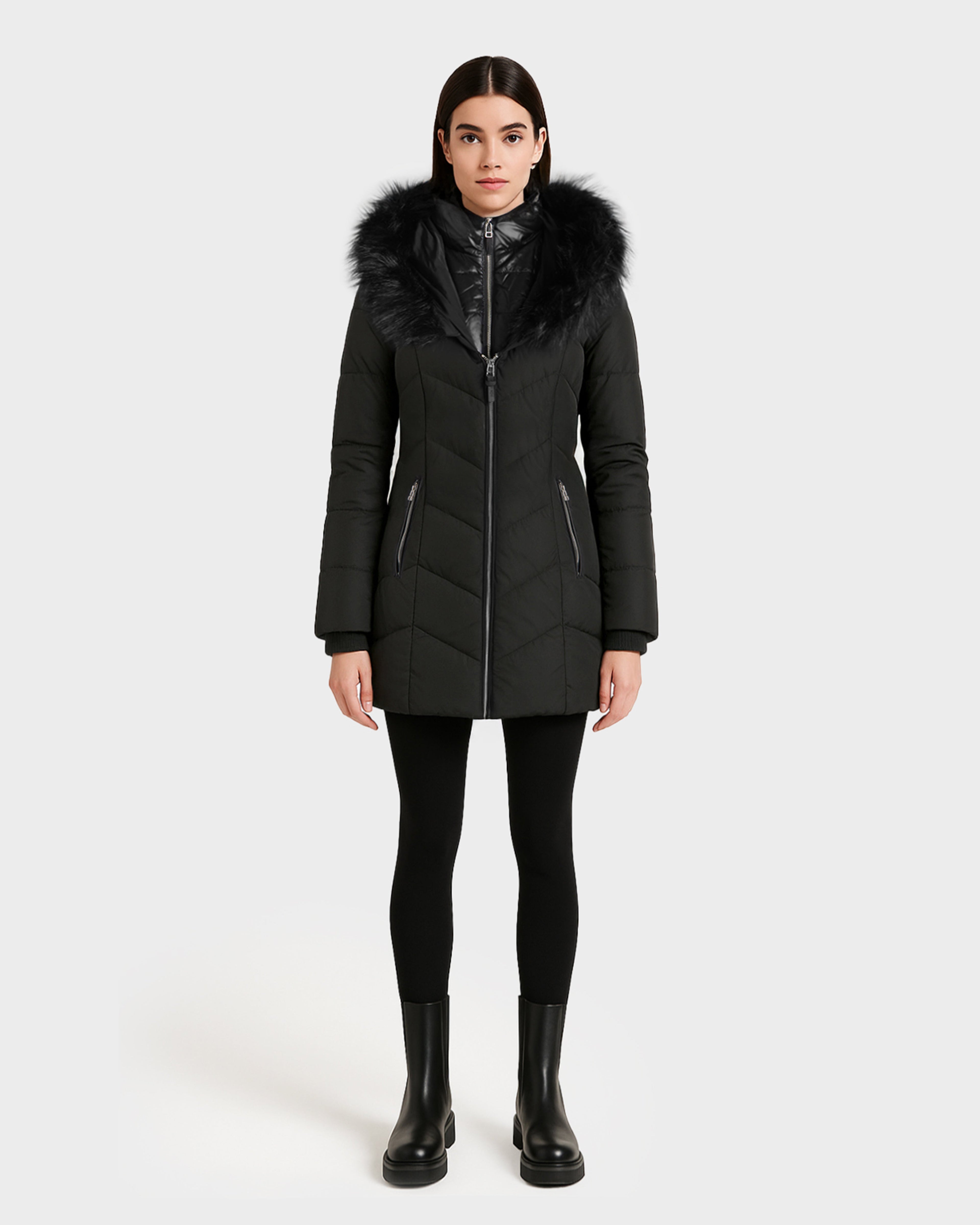SAUVEUR WOMEN'S DOWN PUFFER WITH FAUX FUR