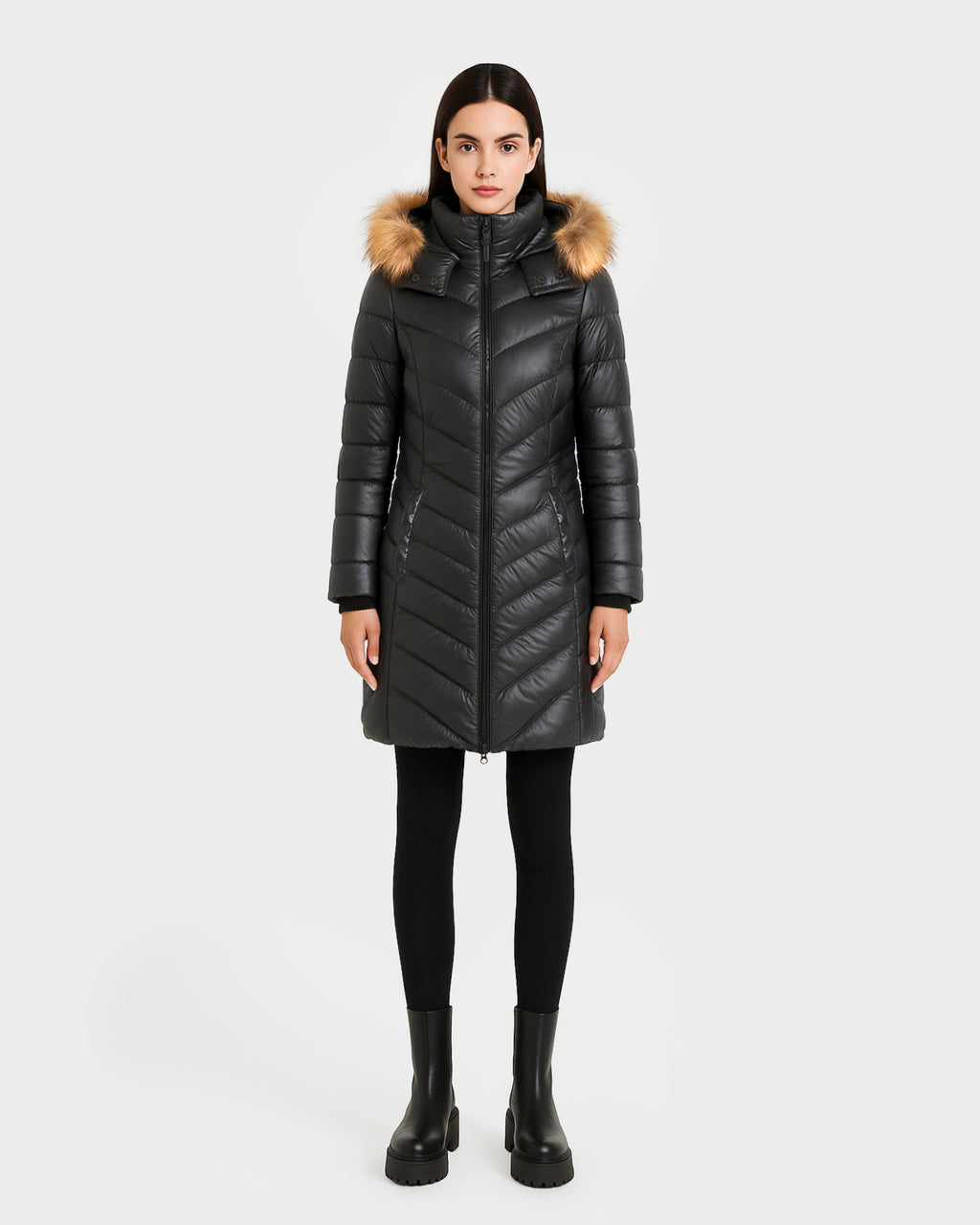 ALESSIA WOMEN'S GLOSSY DOWN PUFFER WITH FAUX FUR