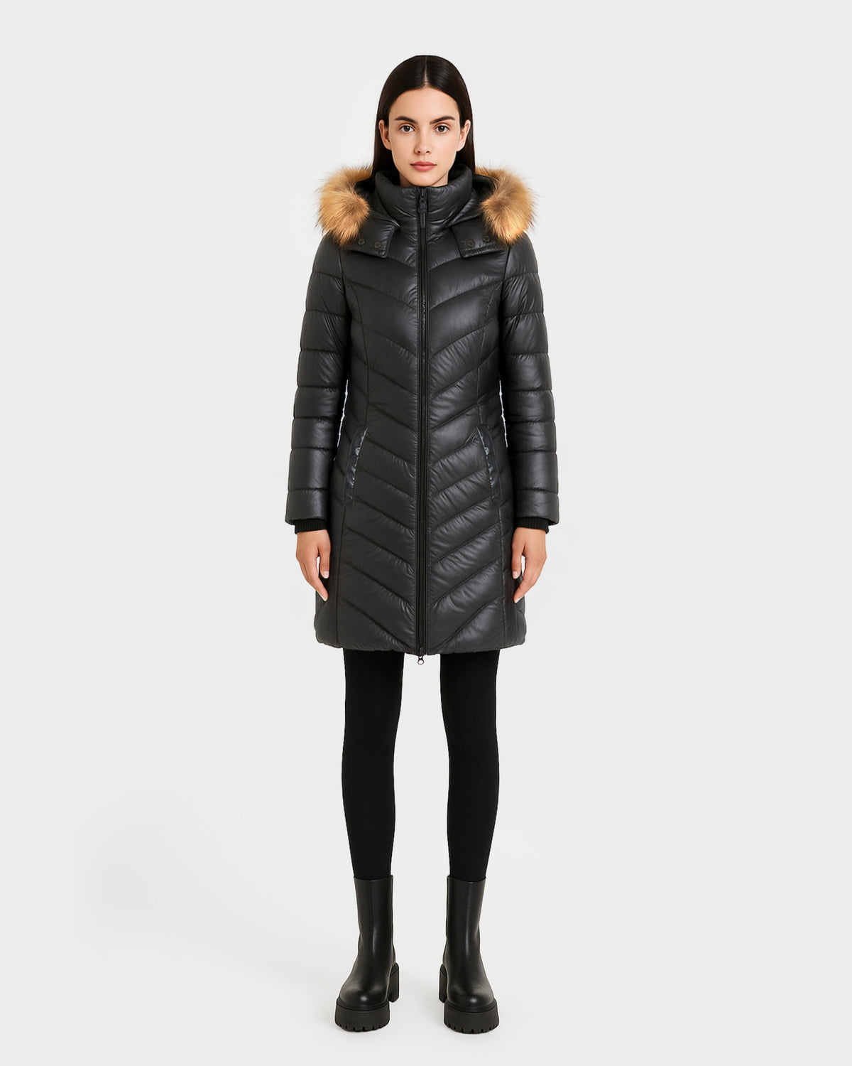 ALESSIA WOMEN'S GLOSSY DOWN PUFFER WITH FAUX FUR