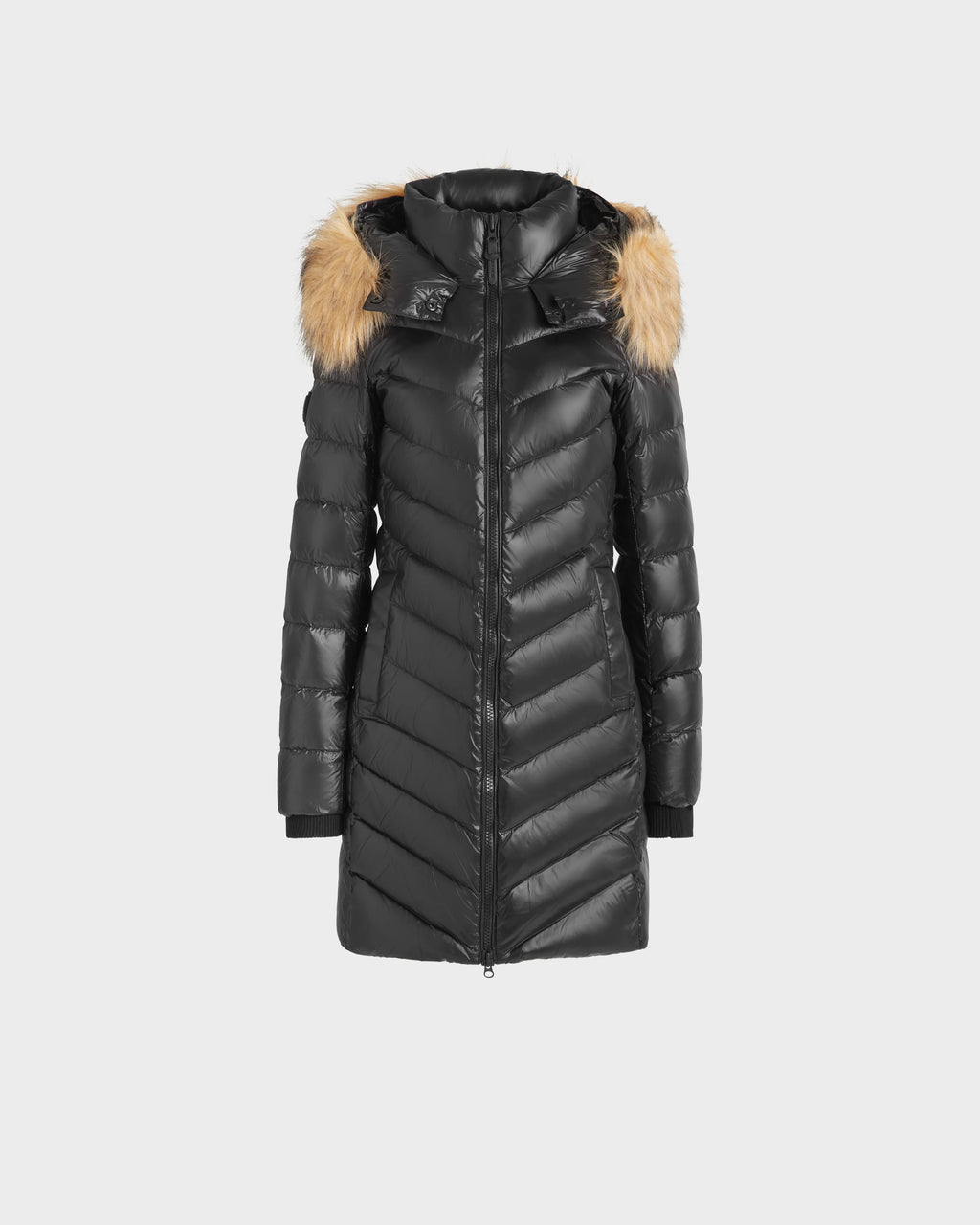 ALESSIA WOMEN'S GLOSSY DOWN PUFFER WITH FAUX FUR