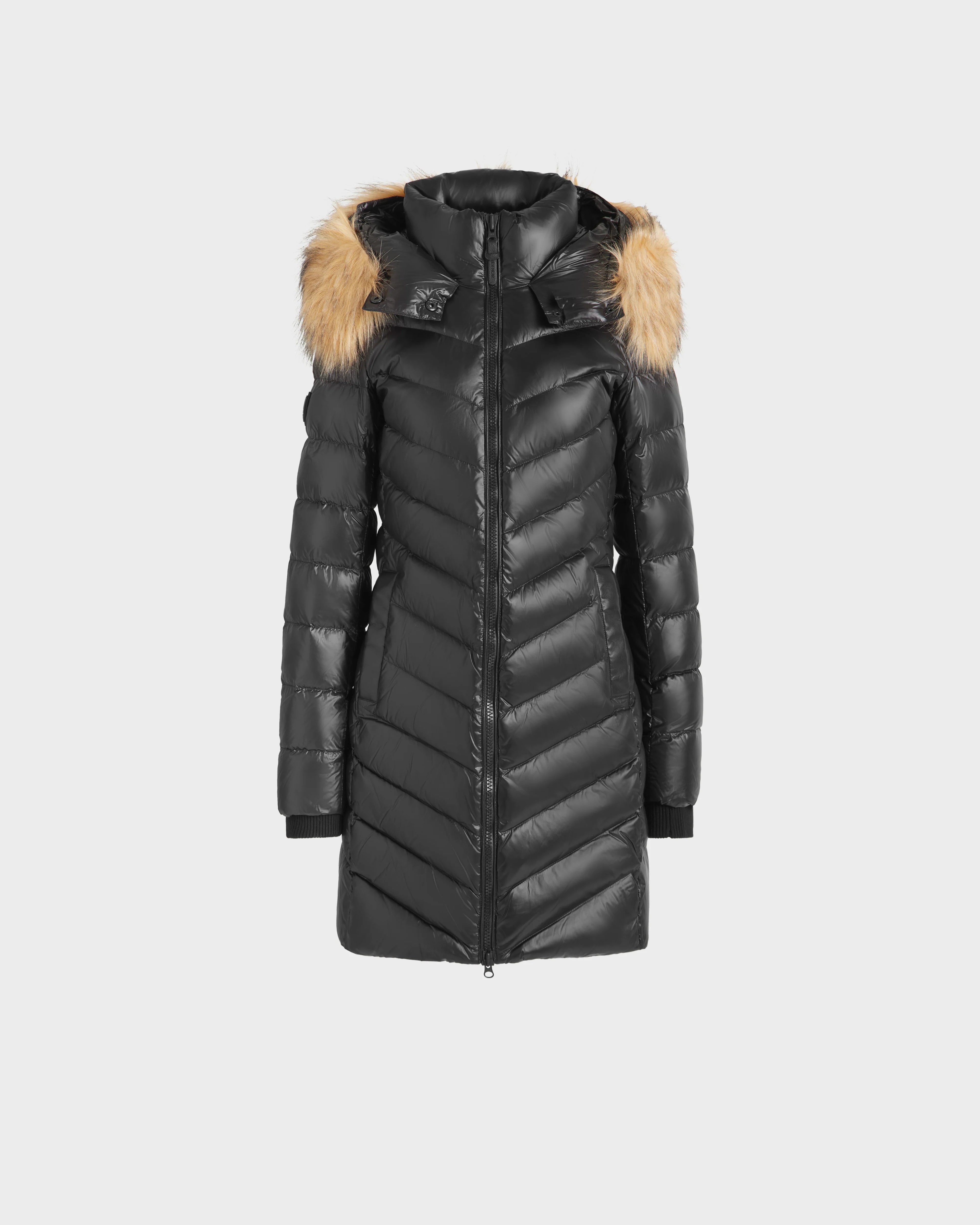 ALESSIA WOMEN'S GLOSSY DOWN PUFFER WITH FAUX FUR