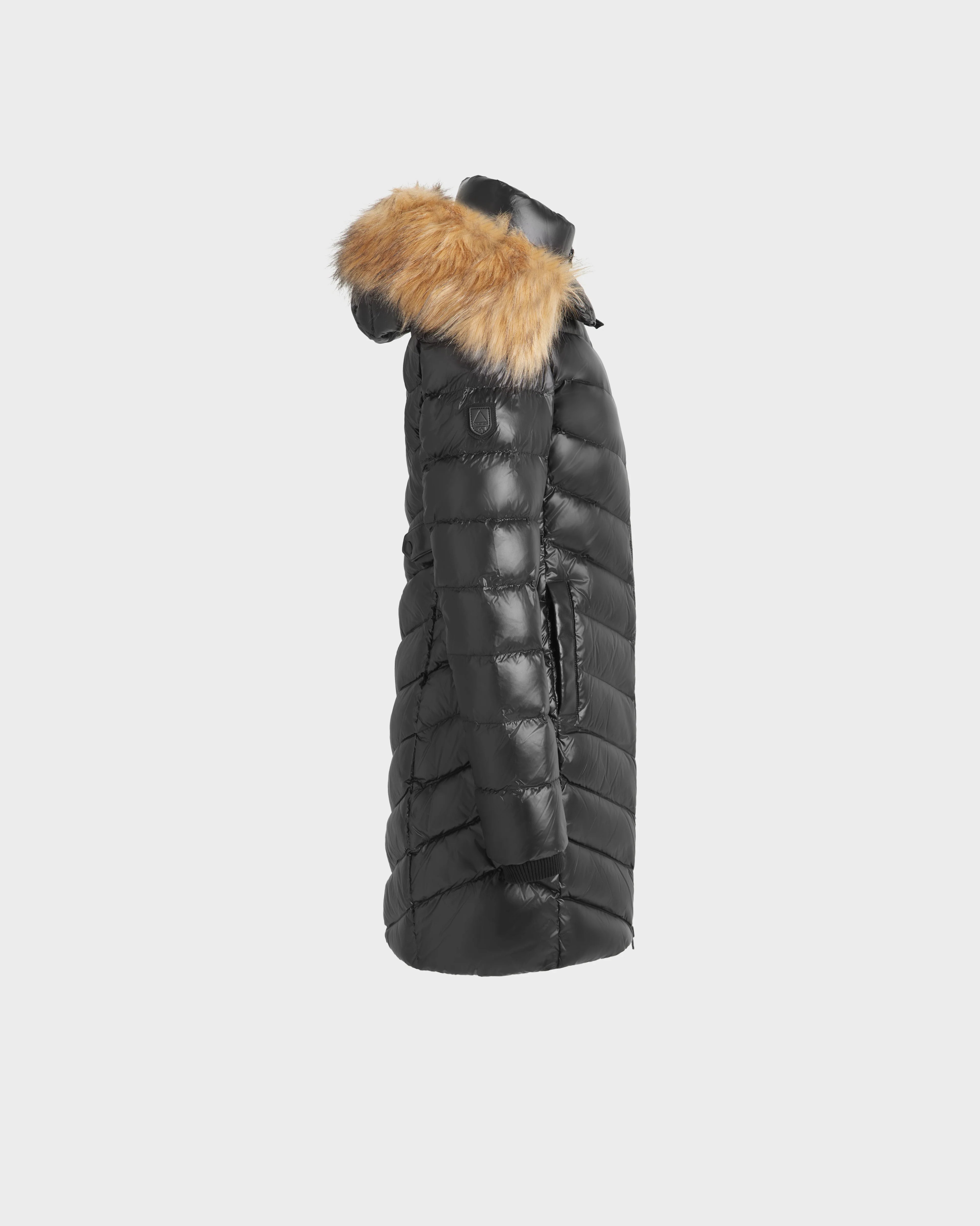 ALESSIA WOMEN'S GLOSSY DOWN PUFFER WITH FAUX FUR