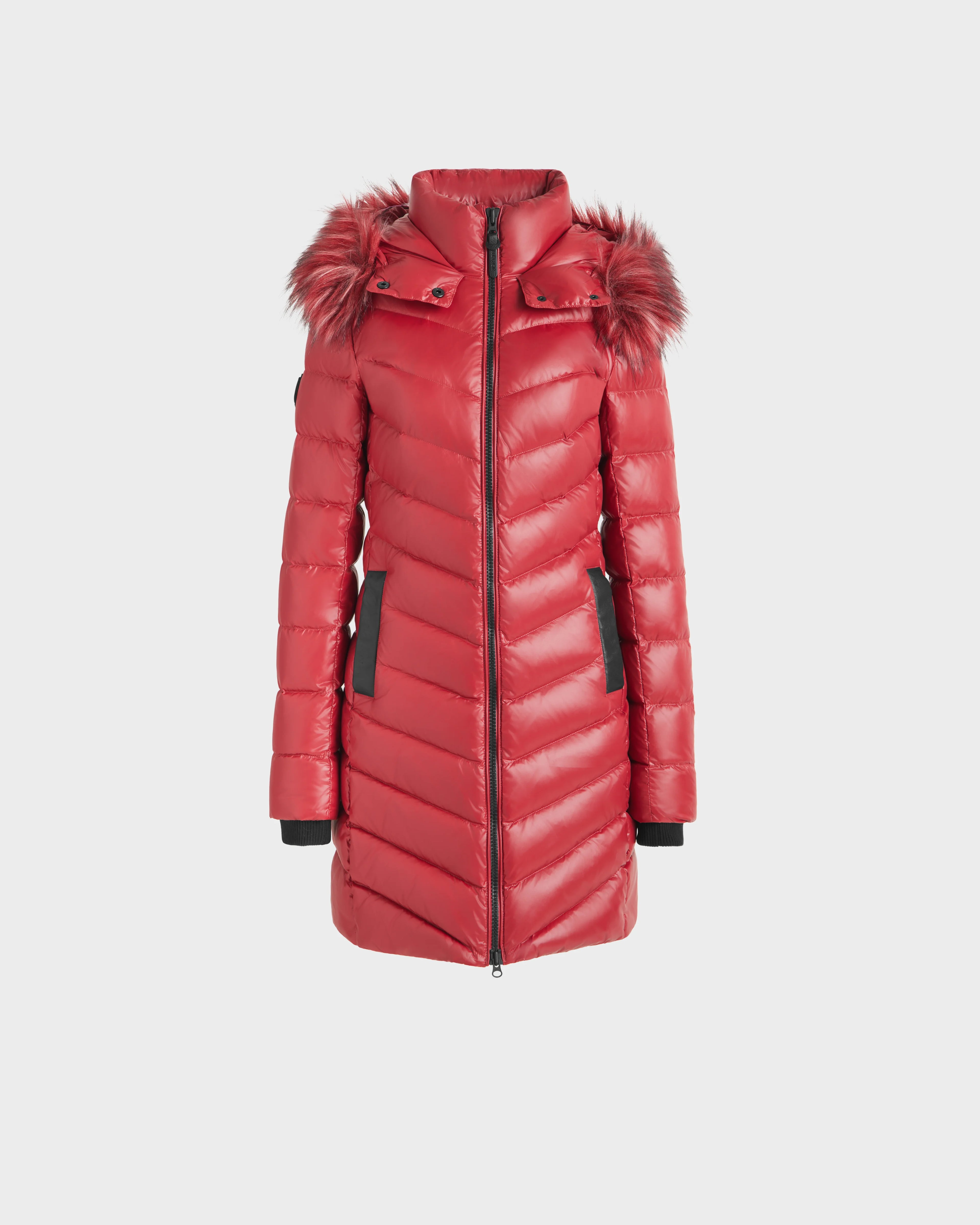 ALESSIA WOMEN'S GLOSSY DOWN PUFFER WITH FAUX FUR