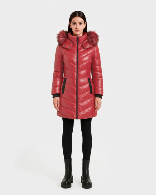 ALESSIA WOMEN'S GLOSSY DOWN PUFFER WITH FAUX FUR