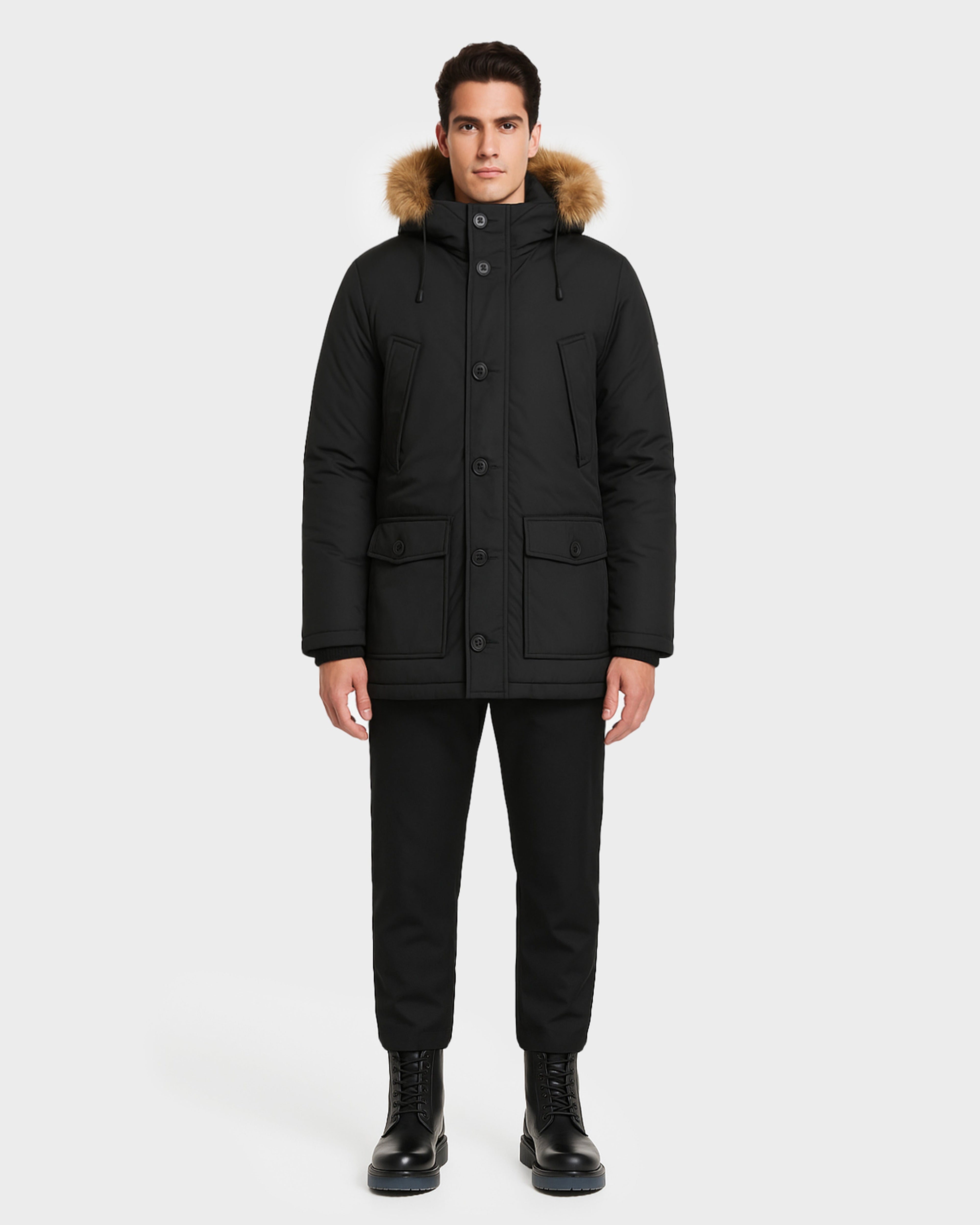 CHARLES MEN'S MATTE DOWN PARKA WITH FUR