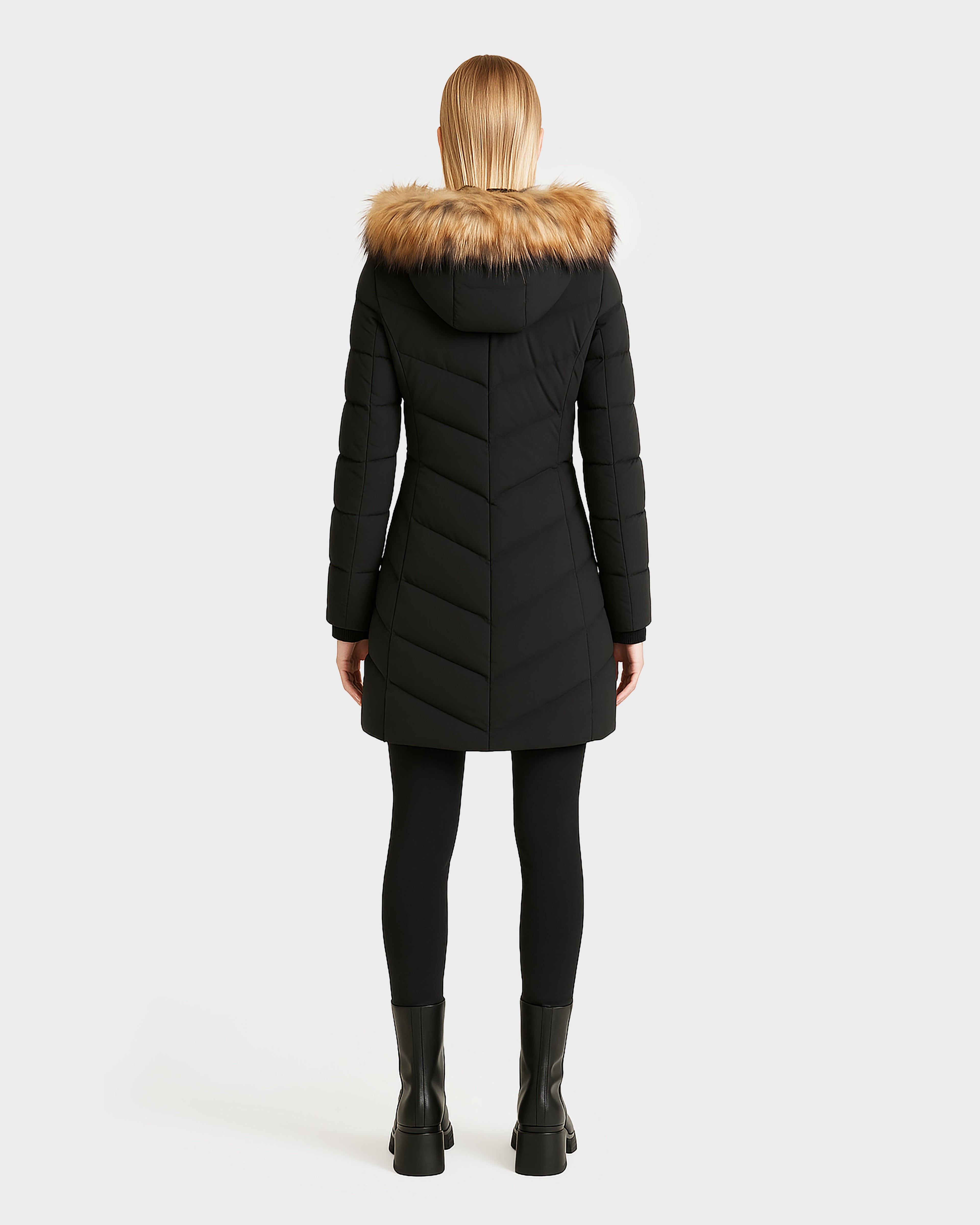 MADELYN WOMEN'S QUILTED MATTE DOWN PUFFER WITH FAUX FUR