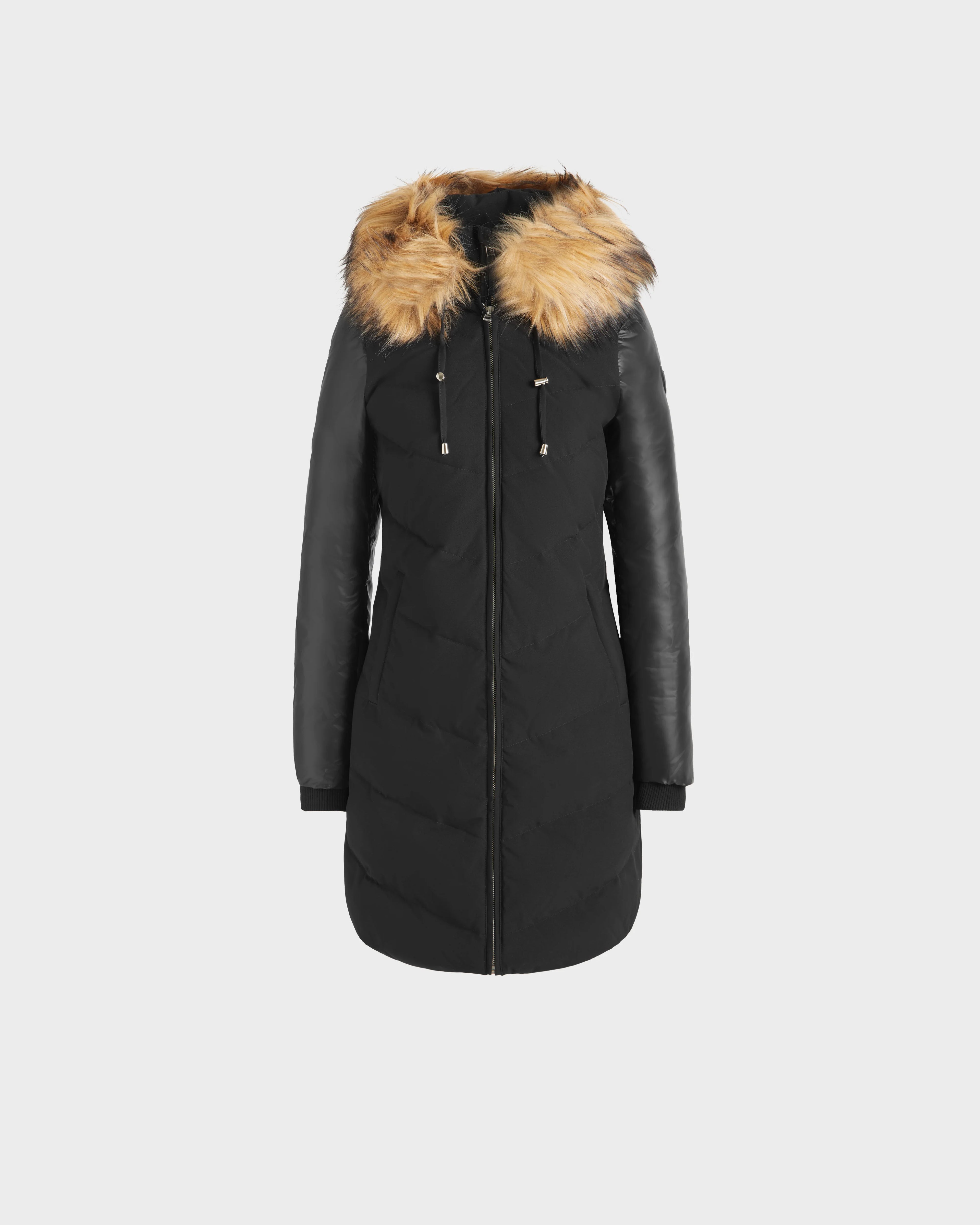 VALAIS WOMEN'S DOWN PUFFER WITH FAUX FUR AND GLOSSY SLEEVE COMBO