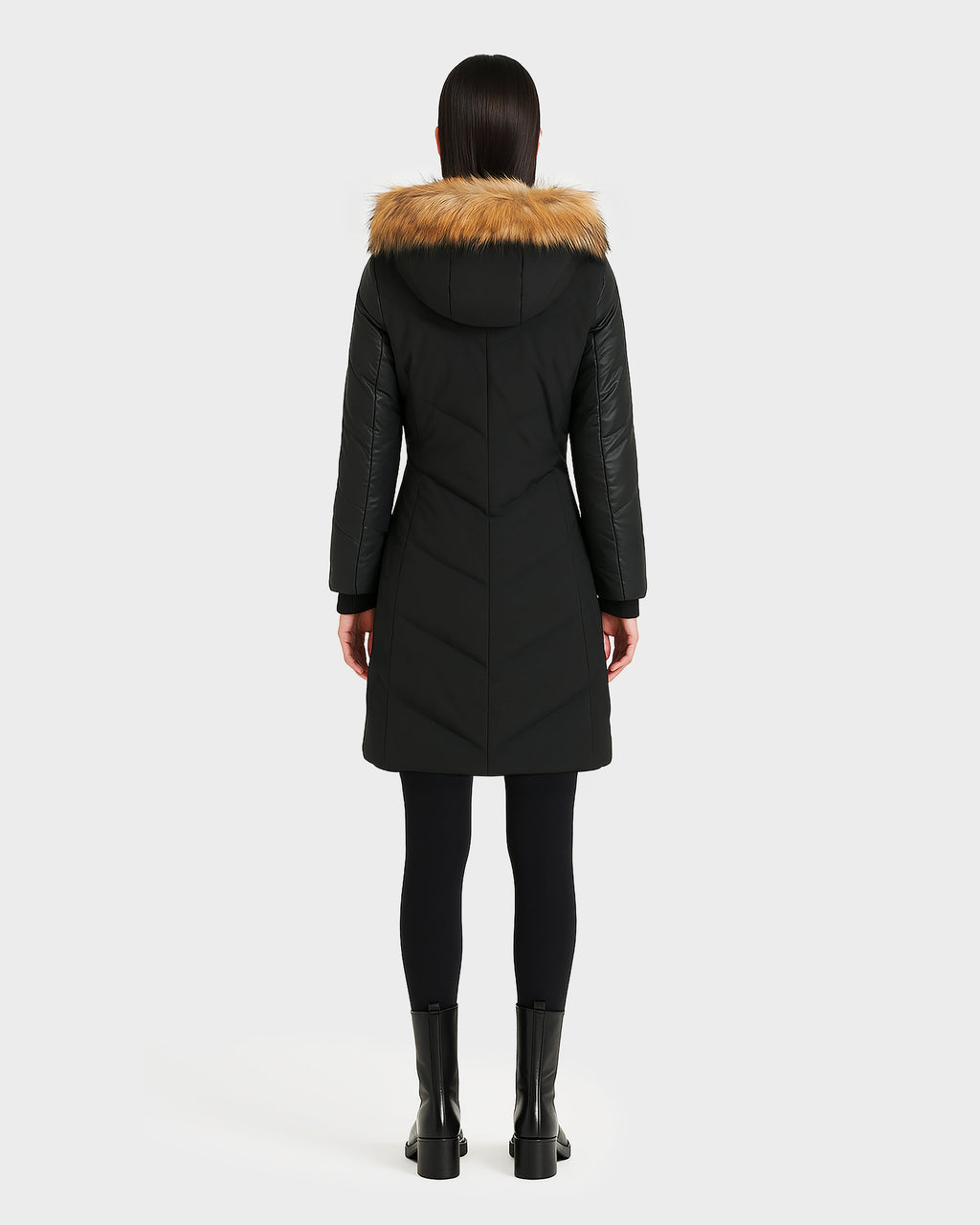 VALAIS WOMEN'S DOWN PUFFER WITH FAUX FUR AND GLOSSY SLEEVE COMBO