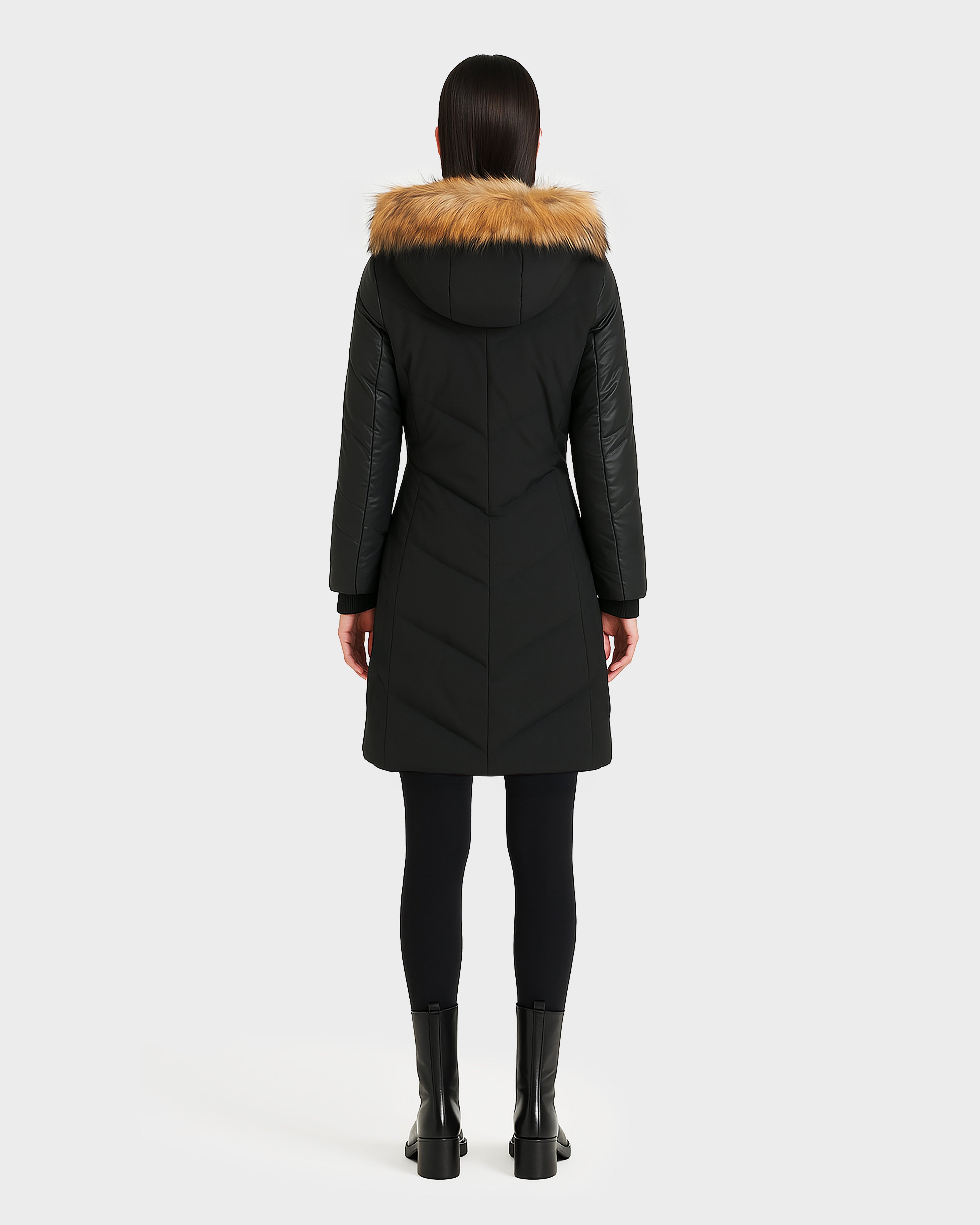 VALAIS WOMEN'S DOWN PUFFER WITH FAUX FUR AND GLOSSY SLEEVE COMBO