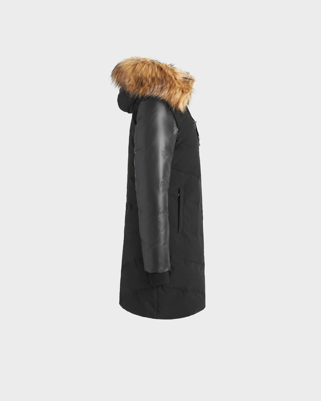 VALAIS WOMEN'S DOWN PUFFER WITH FAUX FUR AND GLOSSY SLEEVE COMBO